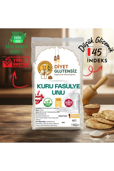 Diyet Glutensiz Glutensiz Kuru Fasulye Unu 1 KG ürün görseli 1