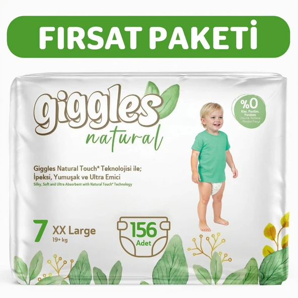 Giggles Natural Jumbo 7 Numara Pamuklu Bebek Bezi 156 Adet ürün görseli 1
