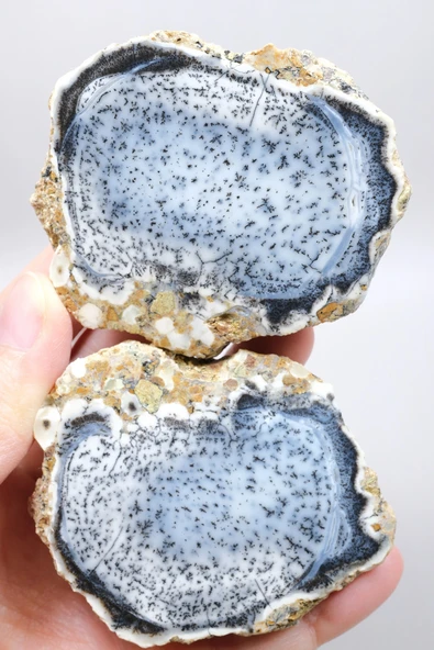 Mavi Dendritik Opal Çifti • Siyah ve Beyaz İç İçe Opal ürün görseli 1