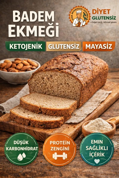 Diyet Glutensiz Glutensiz Mayasız Ketojenik Badem Ekmeği ürün görseli 1
