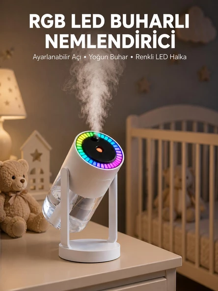 Ultrasonik Hava Nemlendirici Renkli Işık ve Manuel Püskürtme Ayarı Yeni Nesil ürün görseli 1