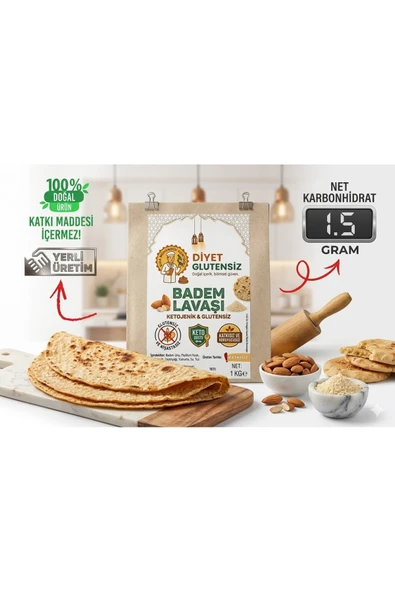 Diyet Glutensiz Glutensiz Ketojenik Mayasız Badem Lavaşı 5 Adet ürün görseli 1