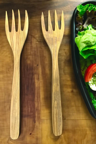 Zeytin Ağacı Çatal Seti | 2li El Yapımı Ahşap Salata Çatalı ürün görseli 1