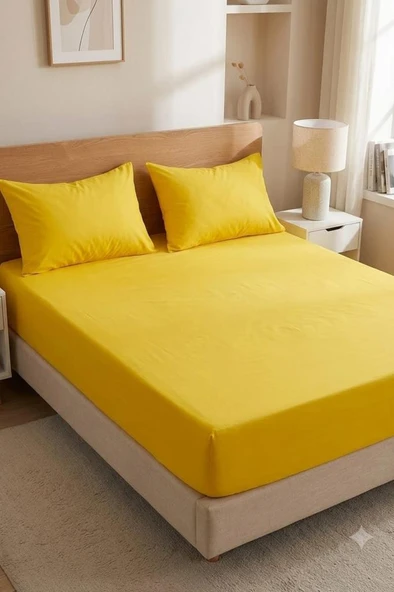 Bella Çift Kişilik 180x200 cm Lastikli Çarşaf Takımı Sarı ürün görseli 1