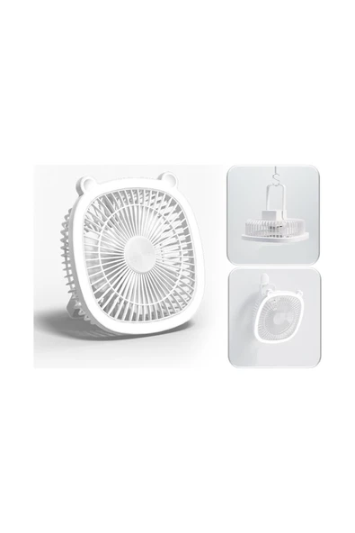Bychie Led Işıklı Şarjlı Taşınabilir Masa Üstü Vantilatör ,Fan-BEYAZ ürün görseli 1