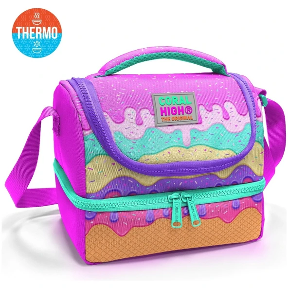 Coral High Kids Pembe Rengarenk Dondurma Desenli Thermo Iki Katlı Beslenme Çantası 37211 ürün görseli 1