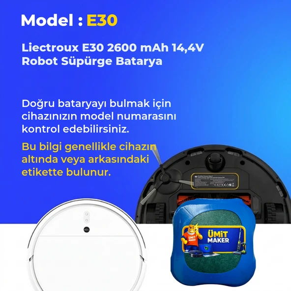 Liectroux E30 2600 mAh 14,4V Robot Süpürge Batarya - Resim 2