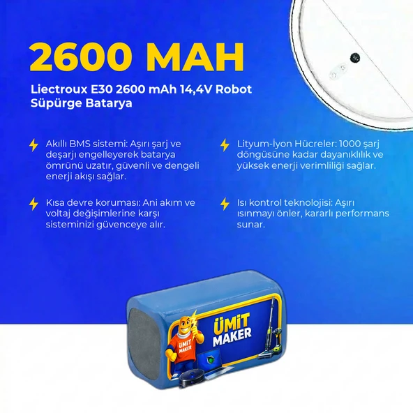 Liectroux E30 2600 mAh 14,4V Robot Süpürge Batarya - Resim 3