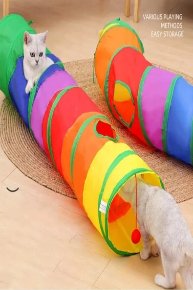 Düz Kedi Tüneli Katlanır Gökkuşağı Uzun Düz Kedi Köpek Oyun Tüneli Evcil Hayvan Oyun Tüneli 1 Adet ürün görseli 1