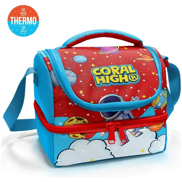 Coral High Kids Kırmızı Mavi Astronot Uzay Desenli Thermo Iki Katlı Beslenme Çantası 37209 ürün görseli 1