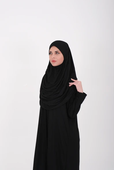 Tek Parça Namaz Elbisesi Boydan Giymeli Siyah Çantalı - Resim 4
