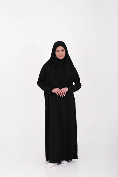 Tek Parça Namaz Elbisesi Boydan Giymeli Siyah Çantalı ürün görseli 1