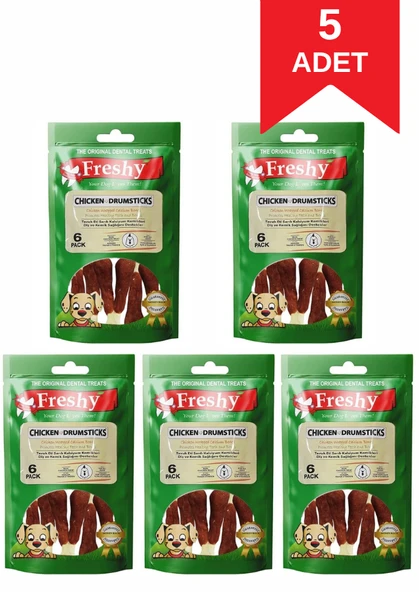 Freshy Chicken Drumstick Tavuk Eti Sarılı Kalsiyum But  Kemik Köpek Ödülü 6'lı 90 Gr 5 Paket ürün görseli 1