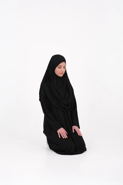 Tek Parça Namaz Elbisesi Boydan Giymeli Siyah Çantalı - Resim 2