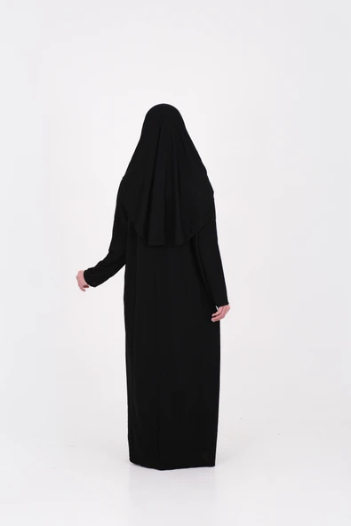 Tek Parça Namaz Elbisesi Boydan Giymeli Siyah Çantalı - Resim 3