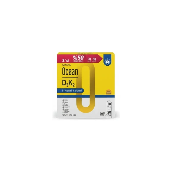 Orzax Ocean Vitamin D3K2 Damla 20 ml 2'li Avantaj Paket Yeni Ambalaj ürün görseli 1