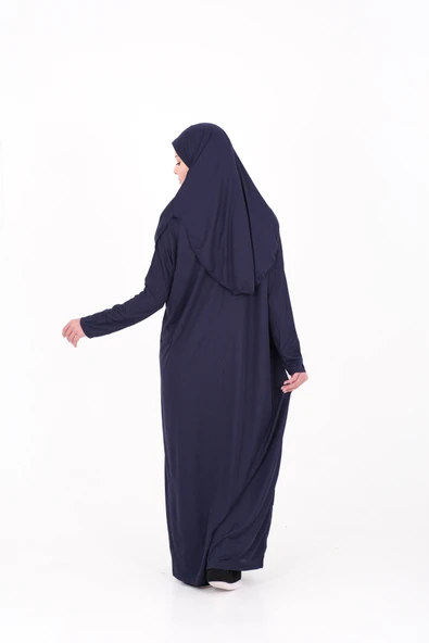 Tek Parça Namaz Elbisesi Boydan Giymeli Lacivert Çantalı ürün görseli 1