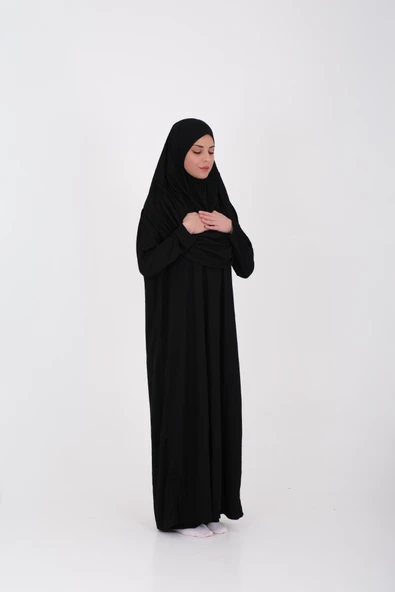 Tek Parça Namaz Elbisesi Boydan Giymeli Siyah Çantalı - Resim 5