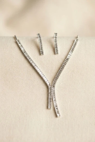 Baget Zirkon Taşlı Su Yolu Kolye ve Küpe Set TJ-BKO11158 ürün görseli 1
