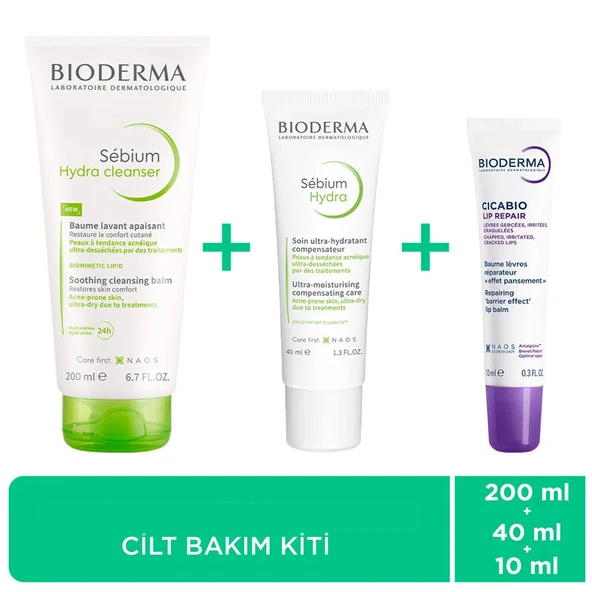 Bioderma Sebium İzokit Set-Sebium Hydra Cleanser 200 ml+Sebium Hydra 40 ml+Cicabio Lip Repair 10 ml ürün görseli 1