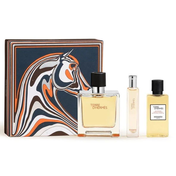 Hermes Terre d'Hermes Parfum 75 ml + 15 ml + Shower Gel 40 ml Erkek Parfüm Seti ürün görseli 1