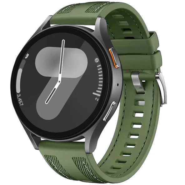 Samsung Galaxy Watch 5 45mm 44mm 40mm Uyumlu Metal Tokalı Dikiş Detaylı Şık Dokuma Silikon Kordon  Haki ürün görseli 1