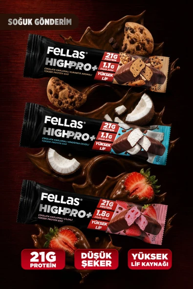Fellas Çikolata Kaplı HighPro Protein Bar 50gr Deneme Paketi 3'lü ürün görseli 1