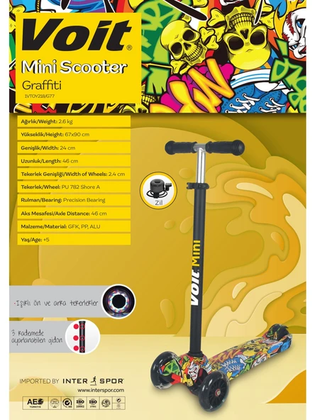 Voit Scooter 218 Işıklı 3 Teker Graffiti 77 - Resim 3
