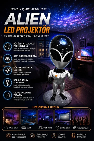 Galaksi Yıldız Projektör Uzaylı Işıklı Samanyolu Projeksiyon Gece Lambası Taklit Ses Tekrarı ürün görseli 1
