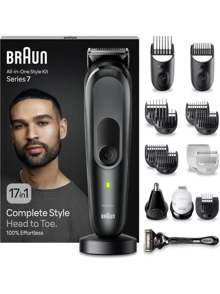 Braun Series 7 MGK7491 17’si 1 Arada Erkek Bakım Kiti Siyah Renkli Kablosuz Şekillendirme Seti ürün görseli 1
