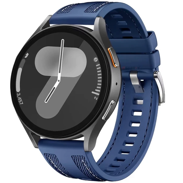 Sneezy Samsung Galaxy Watch 7 44mm 40mm Uyumlu Metal Tokalı Dikiş Detaylı Şık Dokuma Silikon Kordon  Lacivert ürün görseli 1