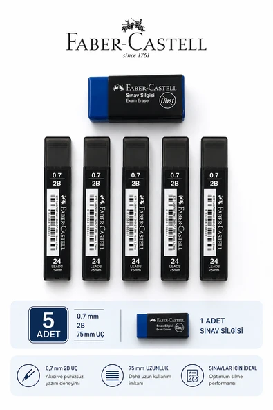 0,7 Uç 5 Adet Orta Boy Sınav Silgisi 1 Adet Faber-Castell Set ürün görseli 1