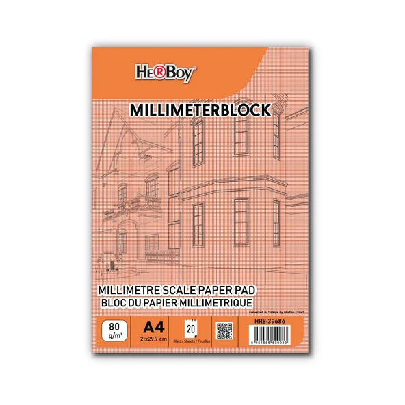 Herboy Milimetrik Defter A4 20 Yaprak Kırmızı Blok 80 Gr ürün görseli 1