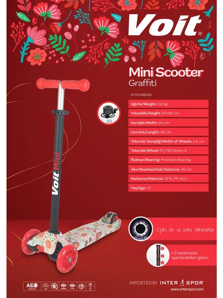 Voit Scooter 218 Işıklı 3 Teker Graffiti 55 - Resim 3