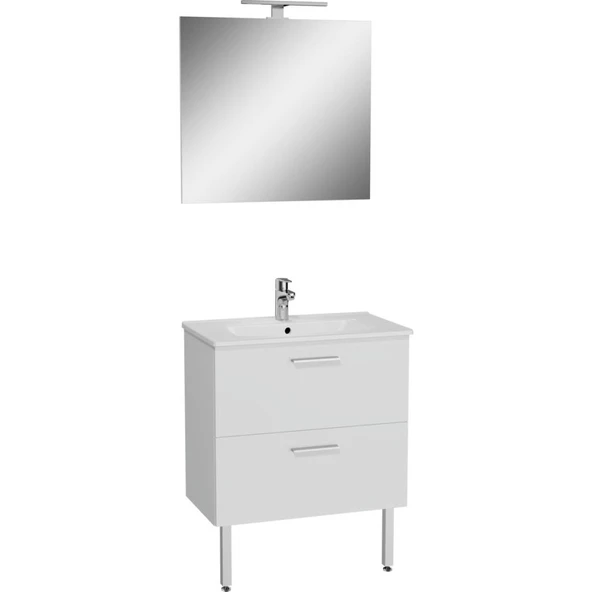 Mia 66100 Banyo Dolabı Seti Çekmeceli, Ayaklı, 70 cm, Parlak Beyaz ürün görseli 1