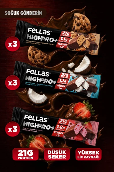 Fellas Çikolata Kaplı HighPro Protein Bar 50gr Karma Kutu ( 3 x 3) ürün görseli 1