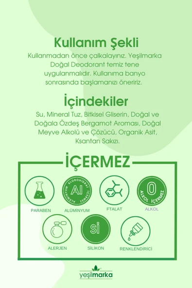 YEŞİLMARKA DOĞAL DEODORANT BERGAMOT 50 ML - Resim 5