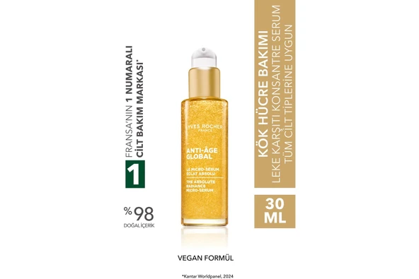 YVES ROCHER KONSANTRE SERUM-HYALURONİK ASİT-YAŞLANMA VE LEKE KARŞITI BİTKİ KÖK HÜCRE BAKIMI ANTİ AGE GLOBAL 30ML ürün görseli 1