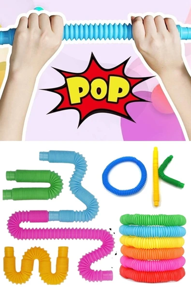 Eğitici 4'lü Pop Tube Fidget Oyuncak Çocuklar İçin Körük Stres DEHB Anksiyete Mini Boru ürün görseli 1