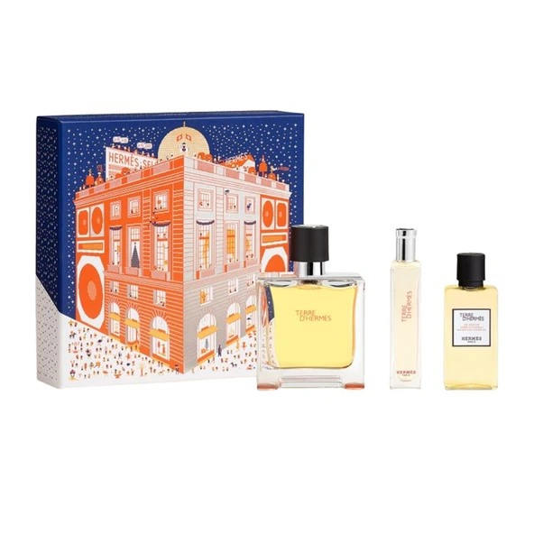 Hermes Terre D'Hermes Parfum 75 ml + 15 ml + 40 ml Shower Gel Erkek Parfüm Seti ürün görseli 1