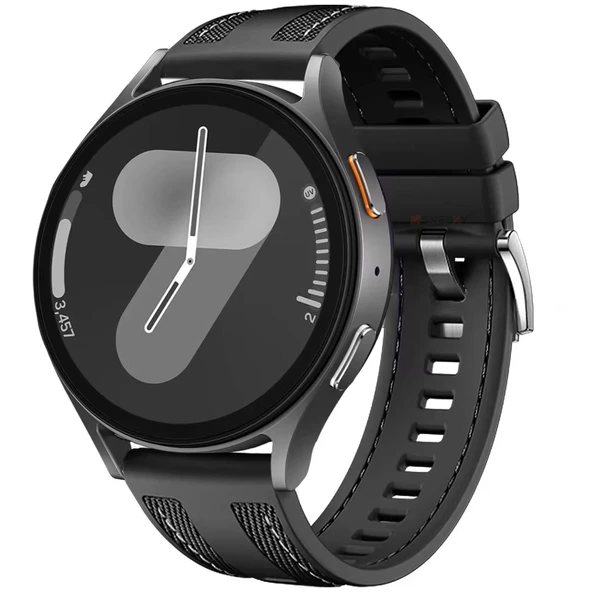 Sneezy Huawei Watch GT3 42mm ile Uyumlu Metal Tokalı Dikiş Detaylı Şık Dokuma Silikon Kordon  Siyah ürün görseli 1