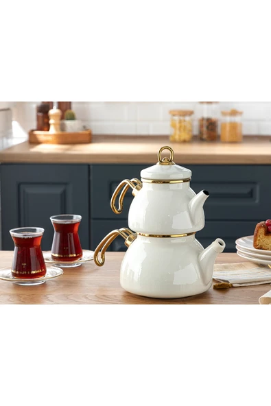 English Home Perro Emaye Mini Çaydanlık 0,5 Lt + 1 Lt Beyaz ürün görseli 1