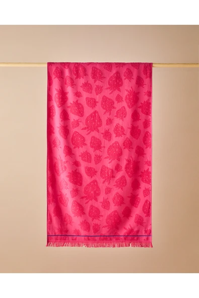 English Home Sweet Strawberry Pamuklu Plaj Havlusu Fuşya ürün görseli 1
