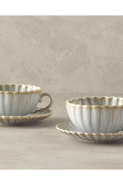 English Home Fiore New Bone China 4 Parça 2 Kişilik Çay Fincanı Takımı Gri ürün görseli 1
