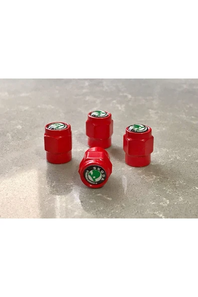Metal Logolu Skoda Kırmızı Sibop Kapağı - Skoda Lüks Sibop Kapağı -skoda Sibop ürün görseli 1
