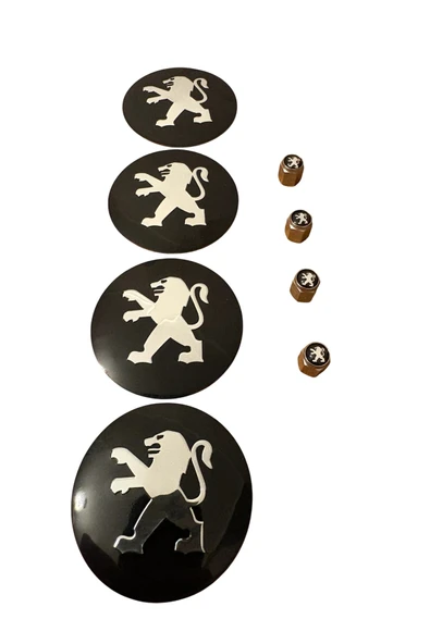 PEUGEOT LOGO ALÜMİNYUM MALZEME 4 ADET JANT GÖBEK VE 4 ADET METAL SİBOP KAPAK TAKIMI ürün görseli 1