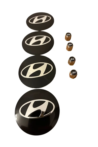 HYUNDAI LOGO ALÜMİNYUM MALZEME 4 ADET JANT GÖBEK VE 4 ADET METAL SİBOP KAPAK TAKIMI ürün görseli 1