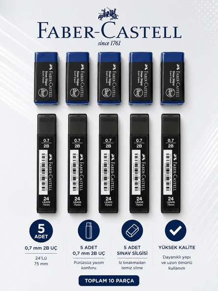 0,7 Uç 5 Adet Orta Boy Sınav Silgisi 5 Adet Faber-Castell Set ürün görseli 1