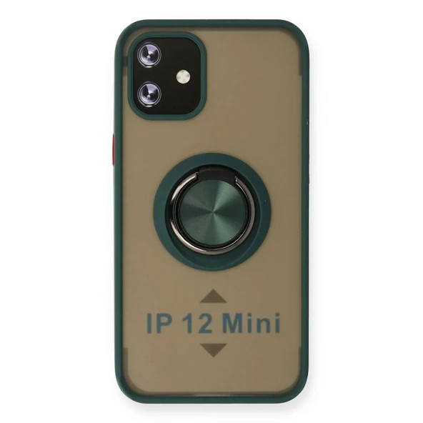 Apple İphone 12 Mini Kılıf Montreal Yüzüklü Silikon Kapak - Yeşil ürün görseli 1