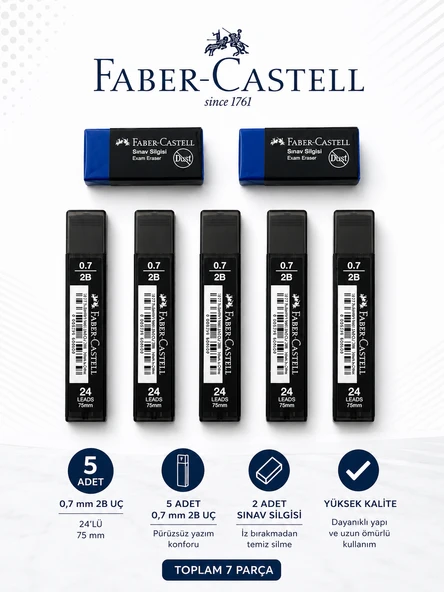 0,7 Uç 5 Adet Orta Boy Sınav Silgisi 2 Adet Faber-Castell Set ürün görseli 1